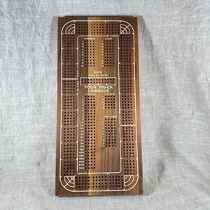Vintage Wooden Cribbage Board Set Brass Inlay Mid Century Game Decor